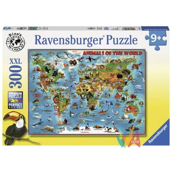 Ravensburger Puzzle Mappa del mondo con animali 